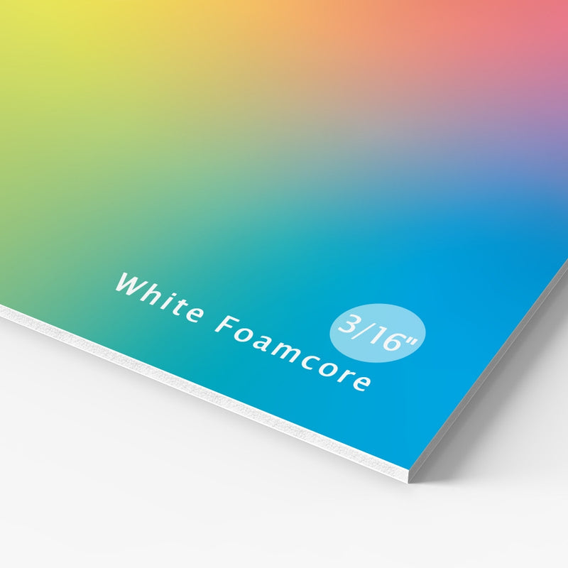 3/16" White Foamcore board — lightweight rigid substrate, UV printed, indoor signage and presentation boards