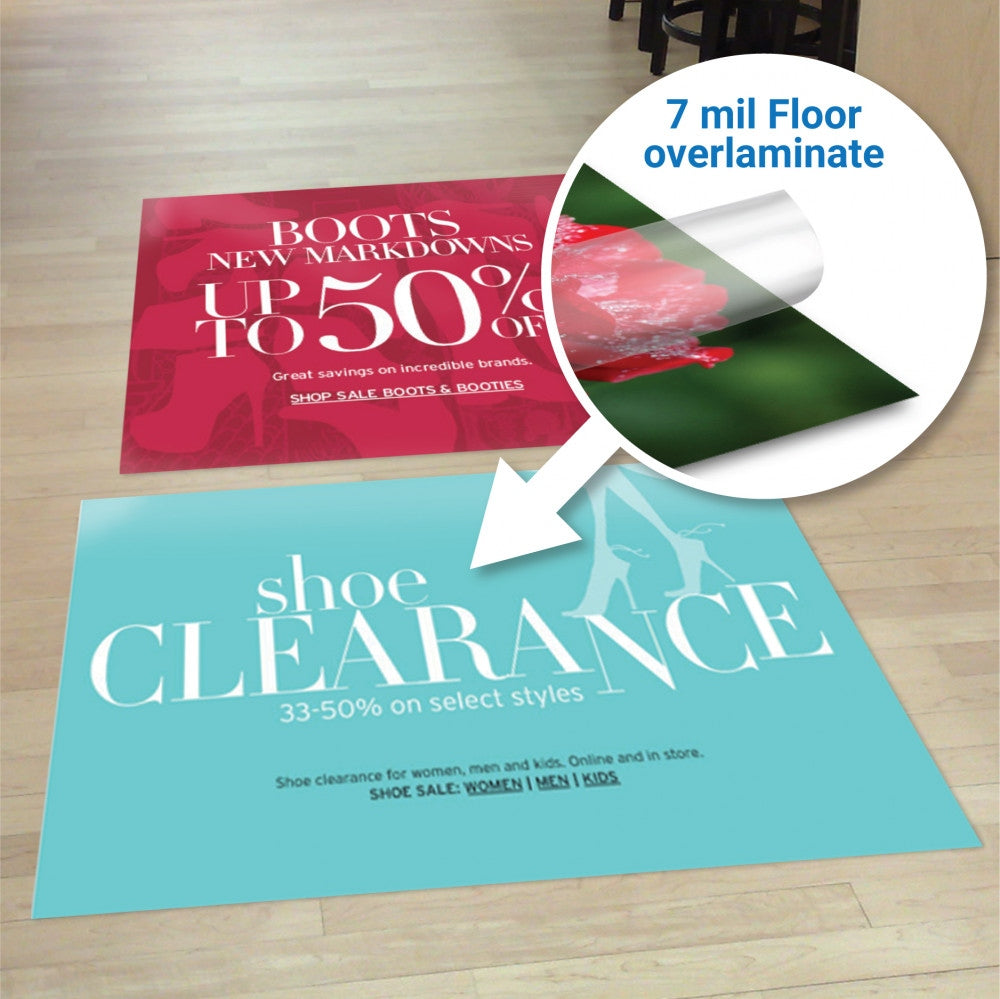 Floor Graphics retail clearance sample with 7 mil lamination callout