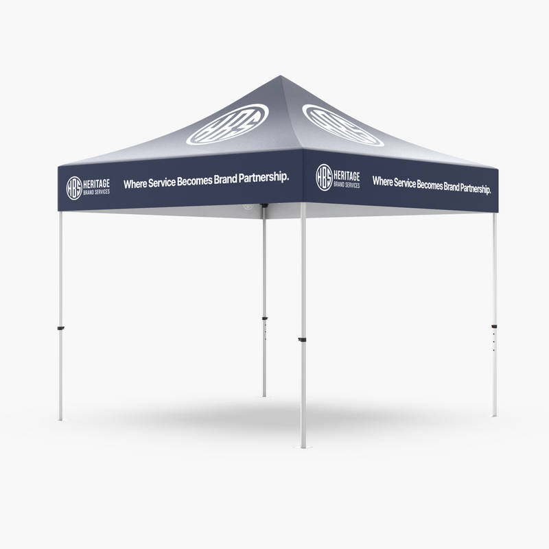 Custom branded 10x10 pop-up canopy tent with 40mm hex aluminum frame and full-color dye-sublimated top — Professional Grade Canopy by Heritage Brand Services