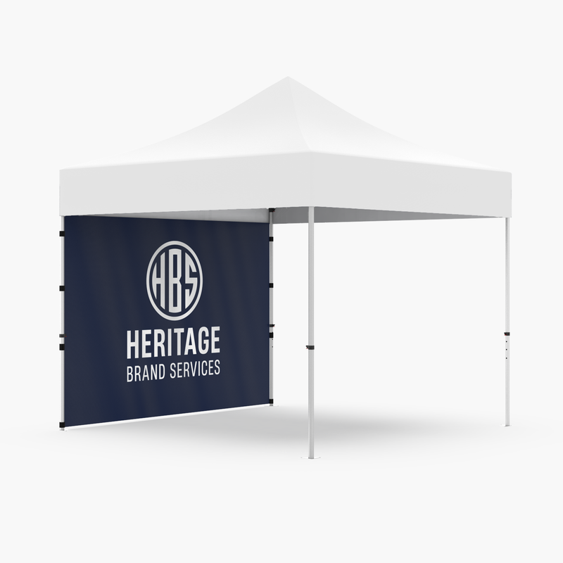 Custom-printed canopy back wall built for 40mm hex frame tents with full-color dye-sublimation graphics — Canopy Wall by Heritage Brand Services