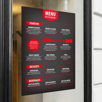 Window Cling restaurant menu storefront sample